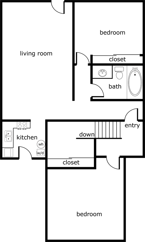 a floor plan of a living room with a bedroom and a bathroom
